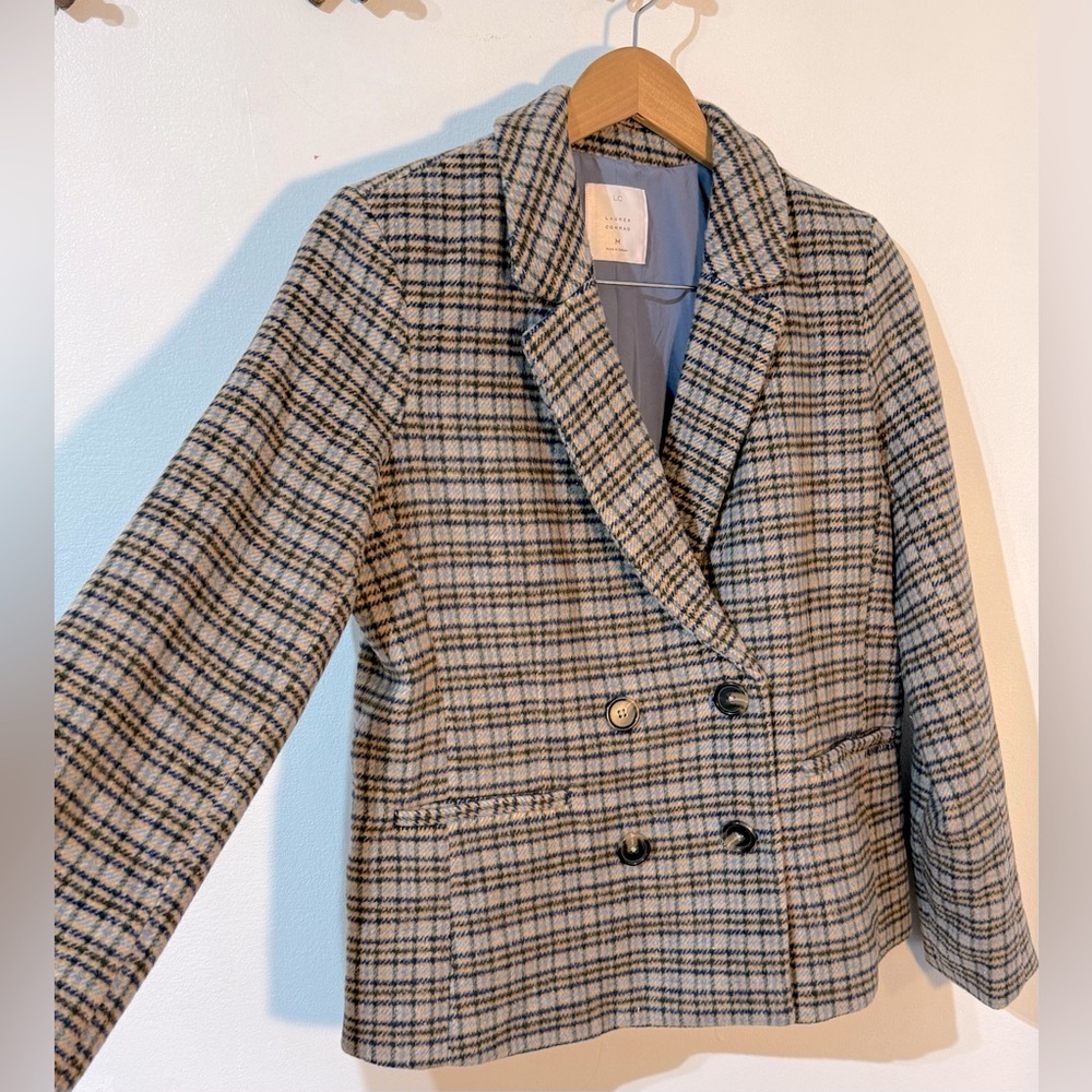 LC Lauren Conrad women’s NWT Double Breasted Notch plaid checked Collar Blazer - Picture 9 of 13